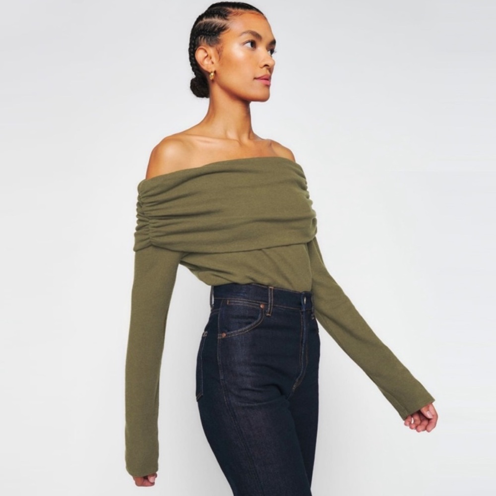Reformation | Azura Knit Top Dark Olive Size